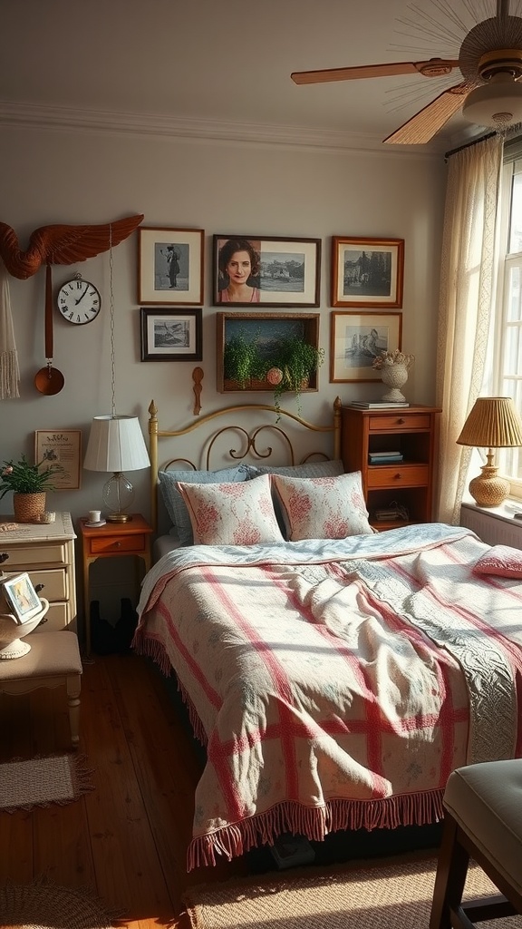 Cozy bedroom featuring vintage furniture and decor elements