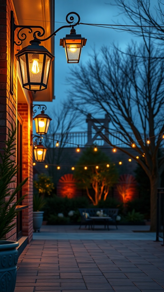 Stylish outdoor lighting fixtures illuminating a beautiful patio area.