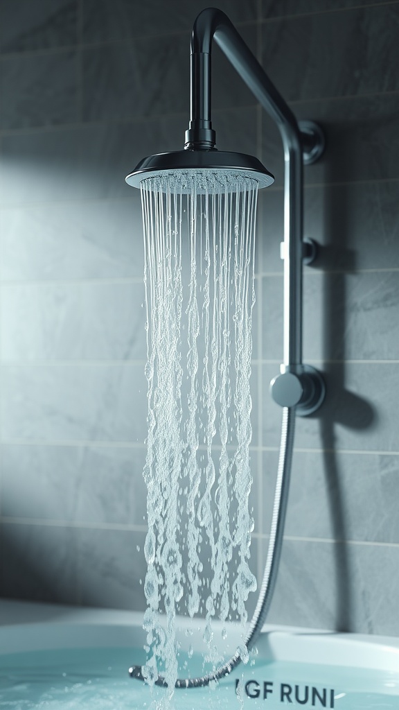 A modern waterfall faucet with water flowing down.