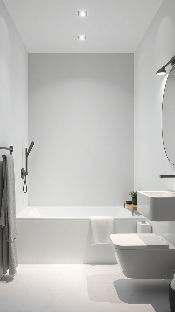 Minimalist small bathroom featuring a tub and modern fixtures.
