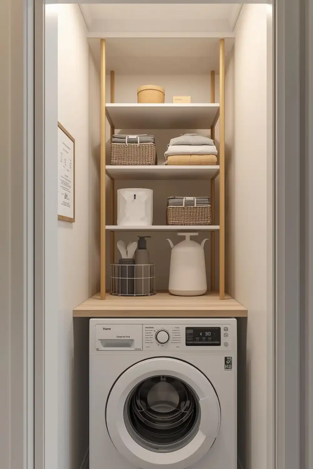 Vertical Storage Shelves Above the Washer