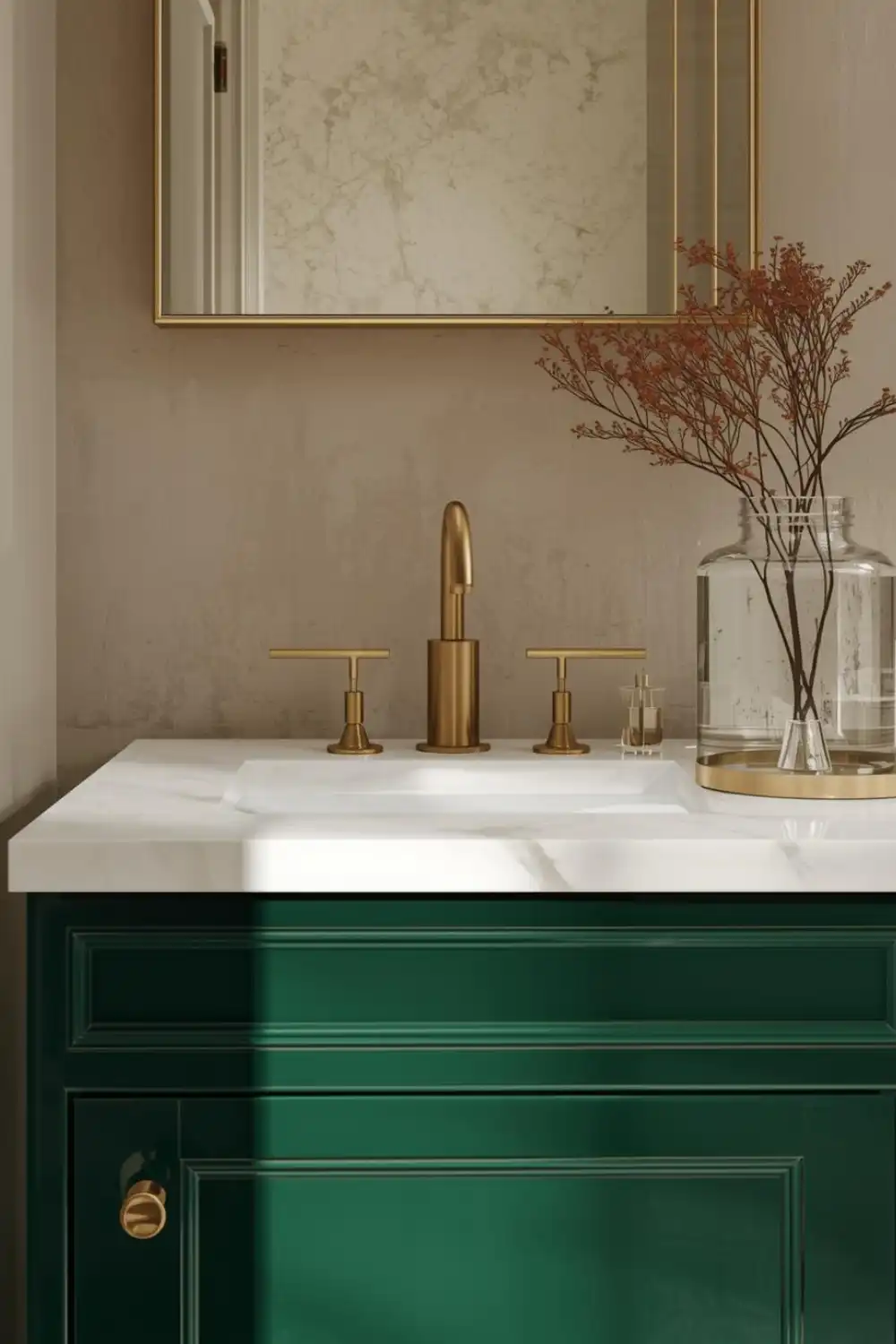 Green Vanity with Marble Countertop